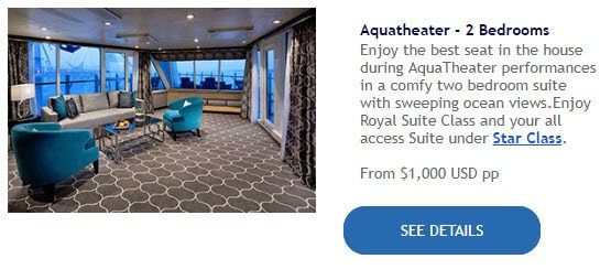 Royal Loft Suite (retail vale of $18,000+ per person, the best suite in cruising industry)