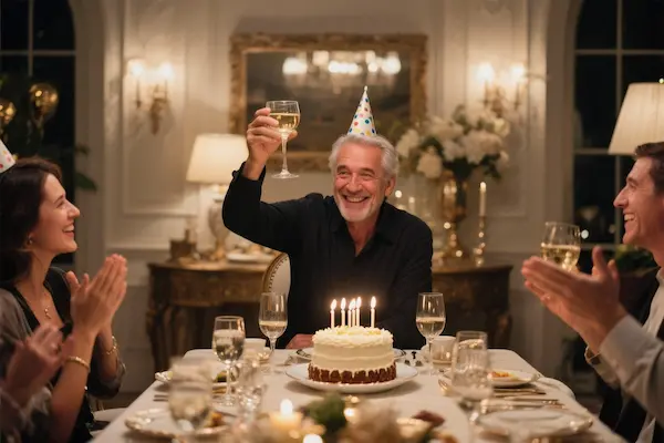 Milestone birthday celebration with champagne toast on cruise ship